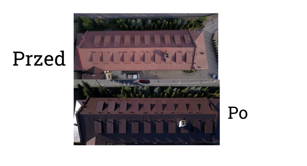 DACH liceum ekonomik szkola ponadpodstawowa gastronomik Bochnia - dach z drona przed i po malowaniu prze firme BASTMAL lato 2020